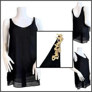 COP. COPINE Black Double Sheer Layer Poissy Top in Black SZ L (38) $298